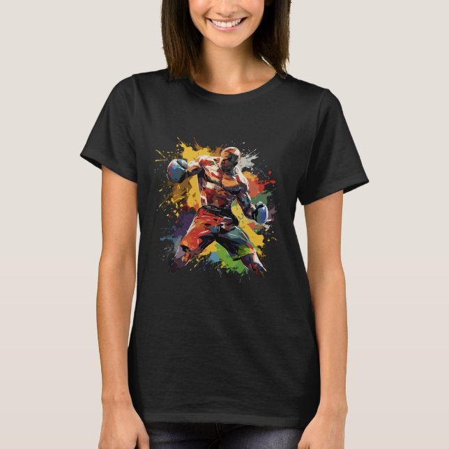 Boxer Mann boxt Farbspritzer Boxhandschuhe  T-Shirt (Vorderseite)