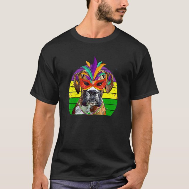 Boxer Mardi Gras Party Dog Maskenperlen T-Shirt (Vorderseite)