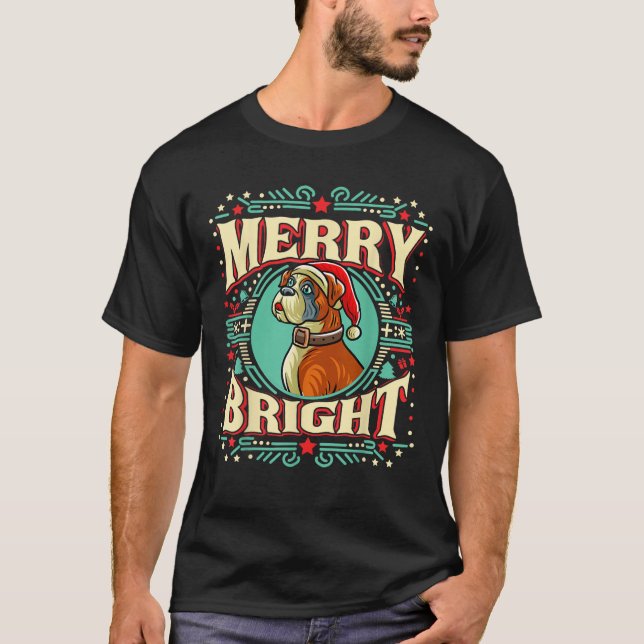Boxer Merry Bright Weihnachtsmann Claus Dog T-Shirt (Vorderseite)