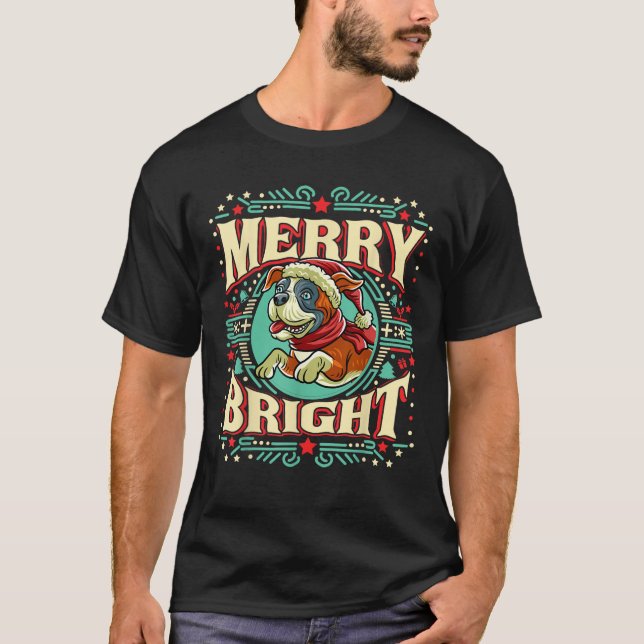 Boxer Merry Bright Weihnachtsmann Claus Dog T-Shirt (Vorderseite)