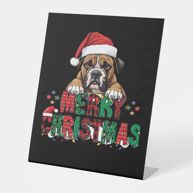 Boxer - Merry Christmas Dog Oversized T-Shirt Sockelschild (Vorderseite)
