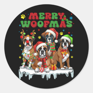 Boxer Merry Woofmas Funny Dog Lover Xmas Santa Runder Aufkleber