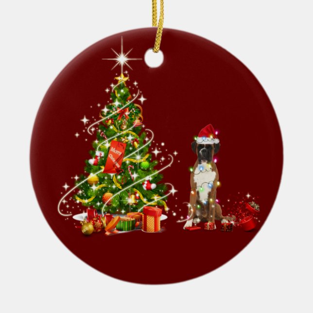 Boxer mit Hat Scaft Weihnachten Keramik Ornament (Vorne)