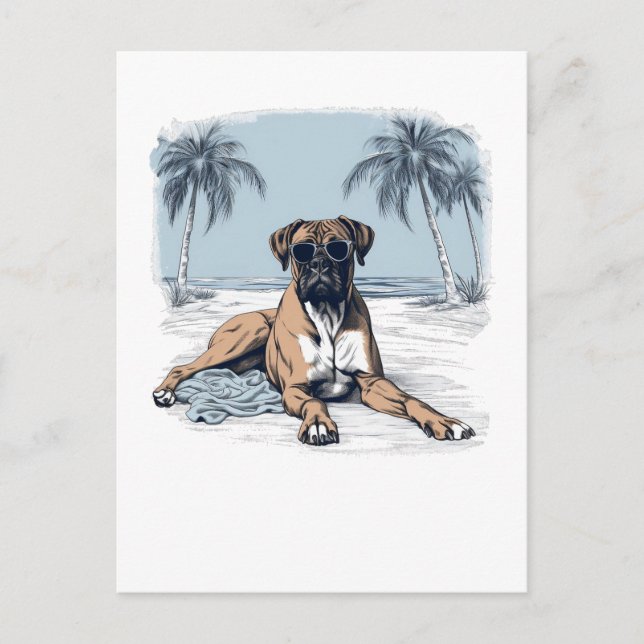 Boxer mit Sonnenbrille am Strand Postkarte (Vorderseite)