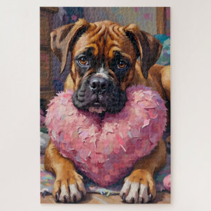 Boxer mit übergroßem Plüschherz zum Valentinstag Puzzle