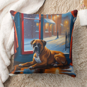Boxer mit Weihnachtsbeleuchtung Urlaub Kissen