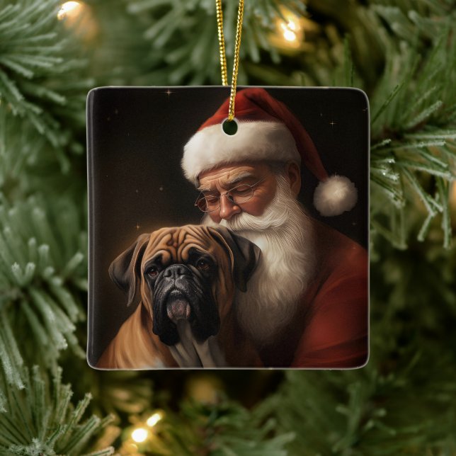 Boxer mit Weihnachtsfeiern Keramikornament (Baum)