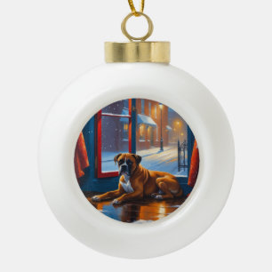 Boxer mit Weihnachtslichtern Feiertag Keramik Kugel-Ornament