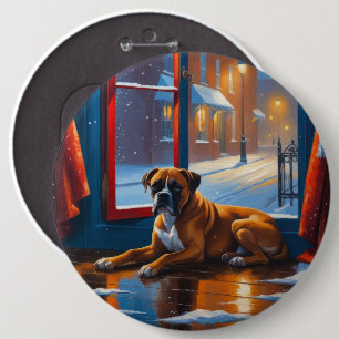 Boxer mit Weihnachtslichtern Urlaub Button