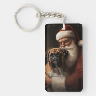 Boxer mit Weihnachtsmann Festives Weihnachten Schlüsselanhänger