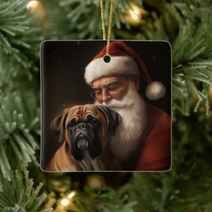 Boxer mit Weihnachtsmann Festliches Weihnachten Keramikornament