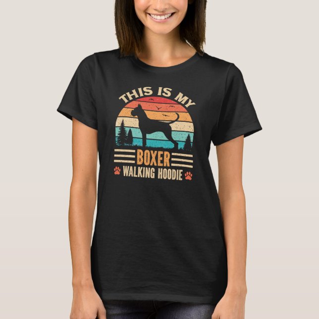 Boxer Mom Walking German Dog Walker Retro Sunset T-Shirt (Vorderseite)