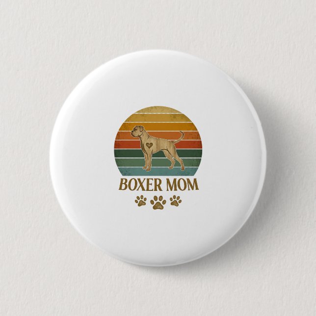 Boxer-Mutter-Hund Retro-Sonnenuntergang-Pfotenabdr Button (Vorderseite)