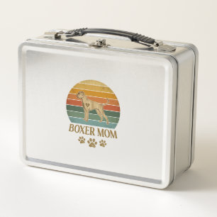 Boxer-Mutter-Hund Retro-Sonnenuntergang-Pfotenabdr Metall Brotdose