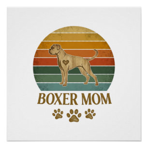 Boxer-Mutter-Hund Retro-Sonnenuntergang-Pfotenabdr Poster