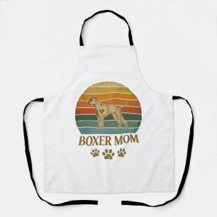 Boxer-Mutter-Hund Retro-Sonnenuntergang-Pfotenabdr Schürze
