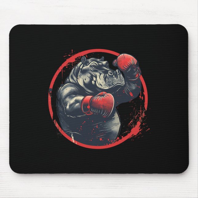 Boxer Nilpferd mit Boxhandschuhen Kickboxen Lustig Mousepad (Vorne)