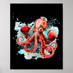 Boxer Octopus Lover Ocean Creature Boxkick Poster