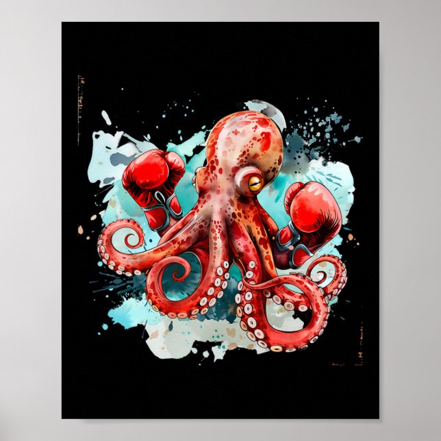 Boxer Octopus Lover Ocean Creature Boxkick Poster (Vorne)