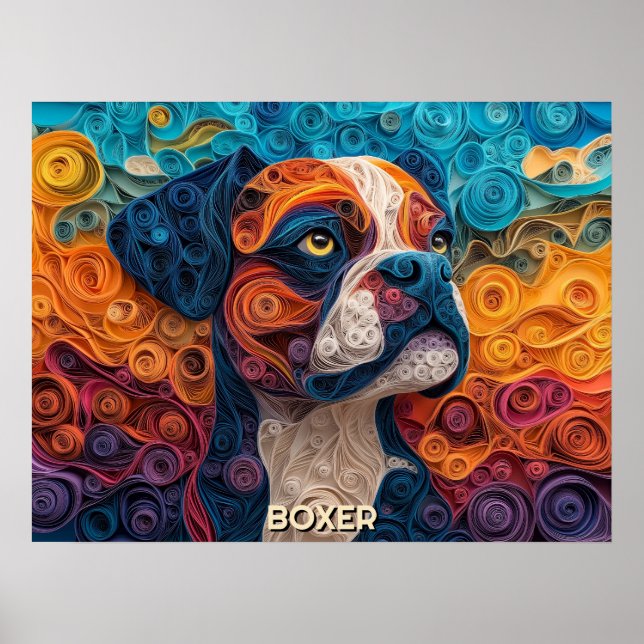 Boxer Paper Quilling Art Dog Portrait Poster (Vorne)