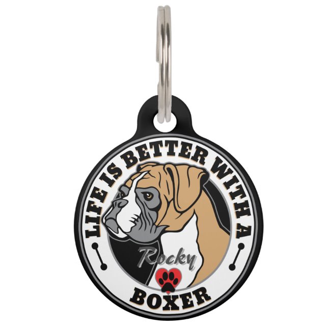 Boxer Personalisiertes Leben besser mit einem Boxe Tiernamensmarke (Vorderseite)