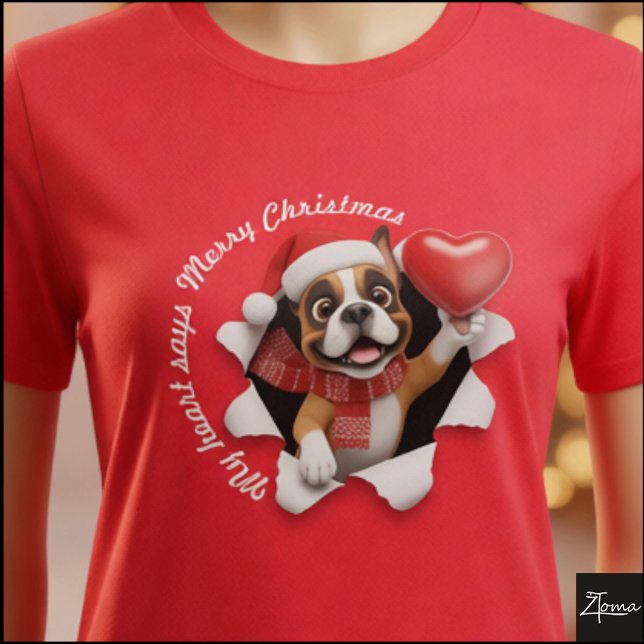 Boxer Puppy Christmas Heart Scarf Graphic T-Shirt (Von Creator hochgeladen)