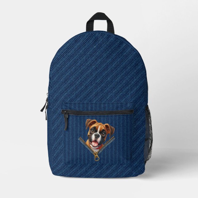 Boxer Puppy Denim Cloth Bedruckter Rucksack (Vorderseite)
