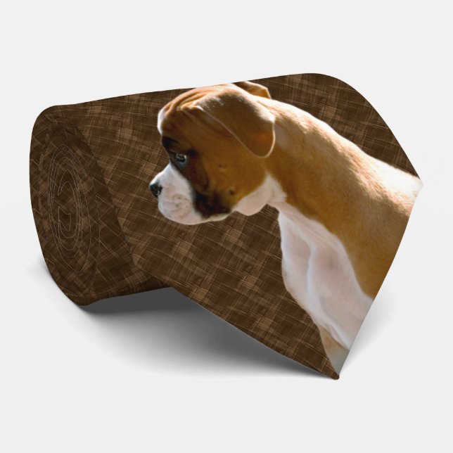 Boxer Puppy Dog Cutout Executive Brown Tie Krawatte (Gerollt)