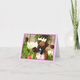 Boxer Puppy in Tulips Notecard Karte
