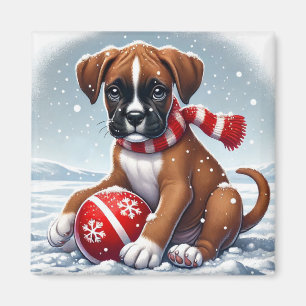 Boxer Puppy mit einem Red Scarf Magnet