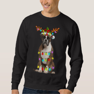 Boxer Reindeer Christmas Lights Funny Dog Xmas Gif Sweatshirt