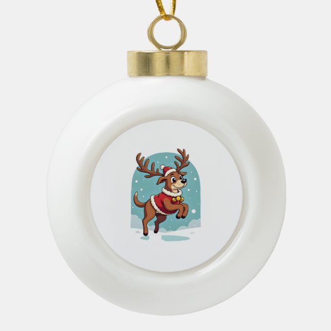 Boxer-Rentier-Dash Keramik Kugel-Ornament (Vorderseite)