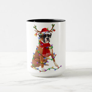 Boxer Rentier Weihnachtslichter Hund Weihnachtslie Tasse