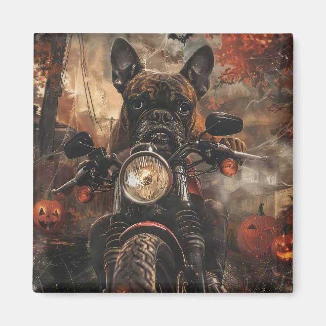 Boxer Riding Motorrad Halloween Beängstigend Magnet (Vorne)