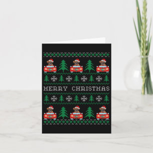 Boxer Riding Red Car Ugly Christmas Sweater Dog Karte