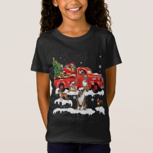 Boxer Riding Red Truck Frohe Weihnachtszeit Hund X T-Shirt