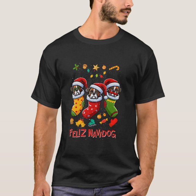 Boxer Santa Claus Weihnachts-Strumpf Dog X Mas Dog T-Shirt (Vorderseite)