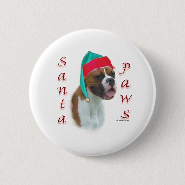 Boxer Santa Paws Button (Vorderseite)