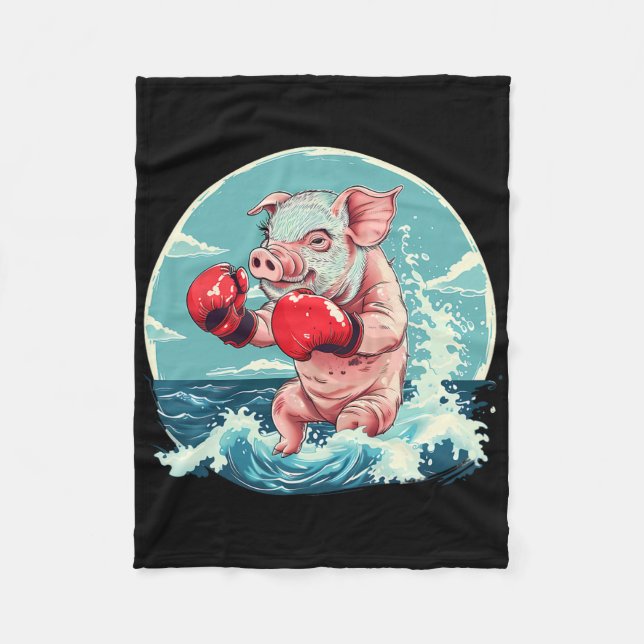 Boxer-Schwein mit Boxhandschuhen Kickboxen Lustige Fleecedecke (Vorderseite)