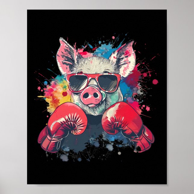 Boxer-Schwein mit Boxhandschuhen Kickboxen Lustige Poster (Vorne)
