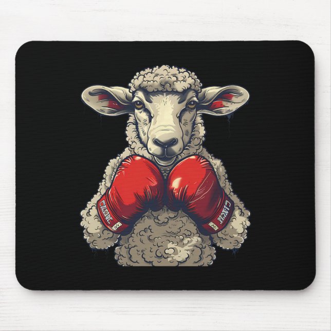 Boxer Sheep With Boxing Gloves Kickboxing Funny Bo Mousepad (Vorne)