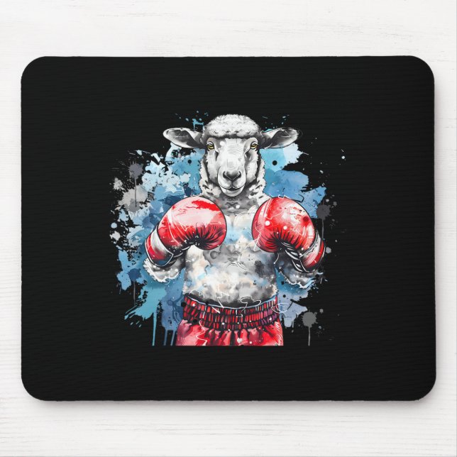 Boxer Sheep With Boxing Gloves Kickboxing Funny Bo Mousepad (Vorne)