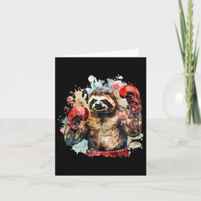 Boxer Sloth mit Boxhandschuhen Kickboxing Funny Bl Karte (Vorderseite)