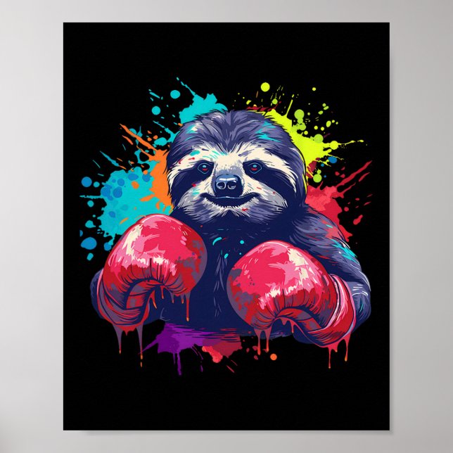 Boxer Sloth mit Boxhandschuhen Kickboxing Funny Bl Poster (Vorne)