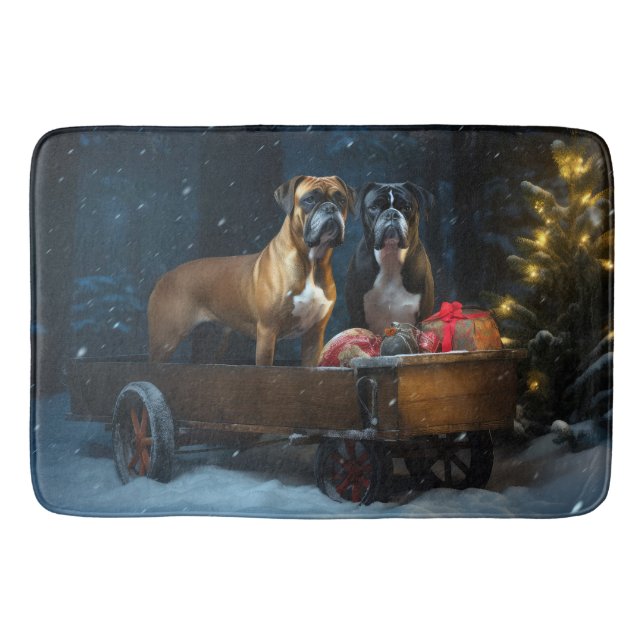 Boxer Snowy Sleigh Weihnachtsdekor Badematte (Vorderseite)
