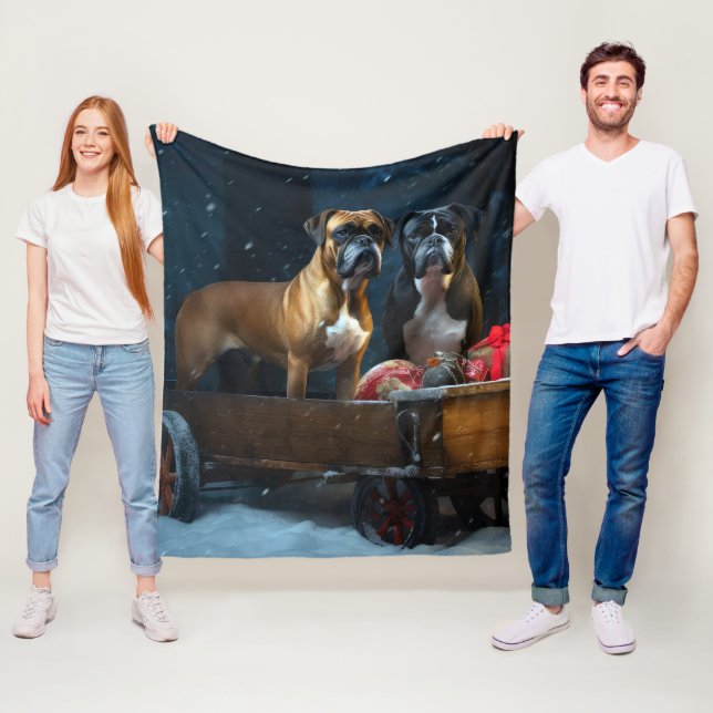 Boxer Snowy Sleigh Weihnachtsdekor Fleecedecke (Beispiel)