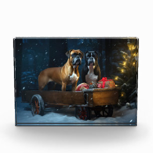Boxer Snowy Sleigh Weihnachtsdekor Fotoblock