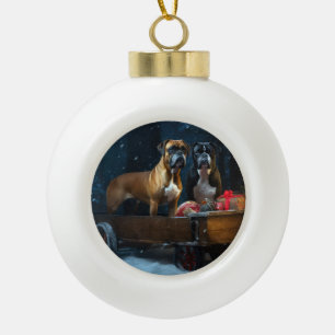 Boxer Snowy Sleigh Weihnachtsdekor Keramik Kugel-Ornament