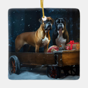 Boxer Snowy Sleigh Weihnachtsdekor Keramikornament