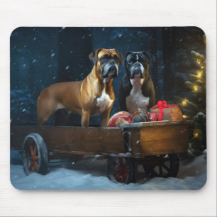 Boxer Snowy Sleigh Weihnachtsdekor Mousepad